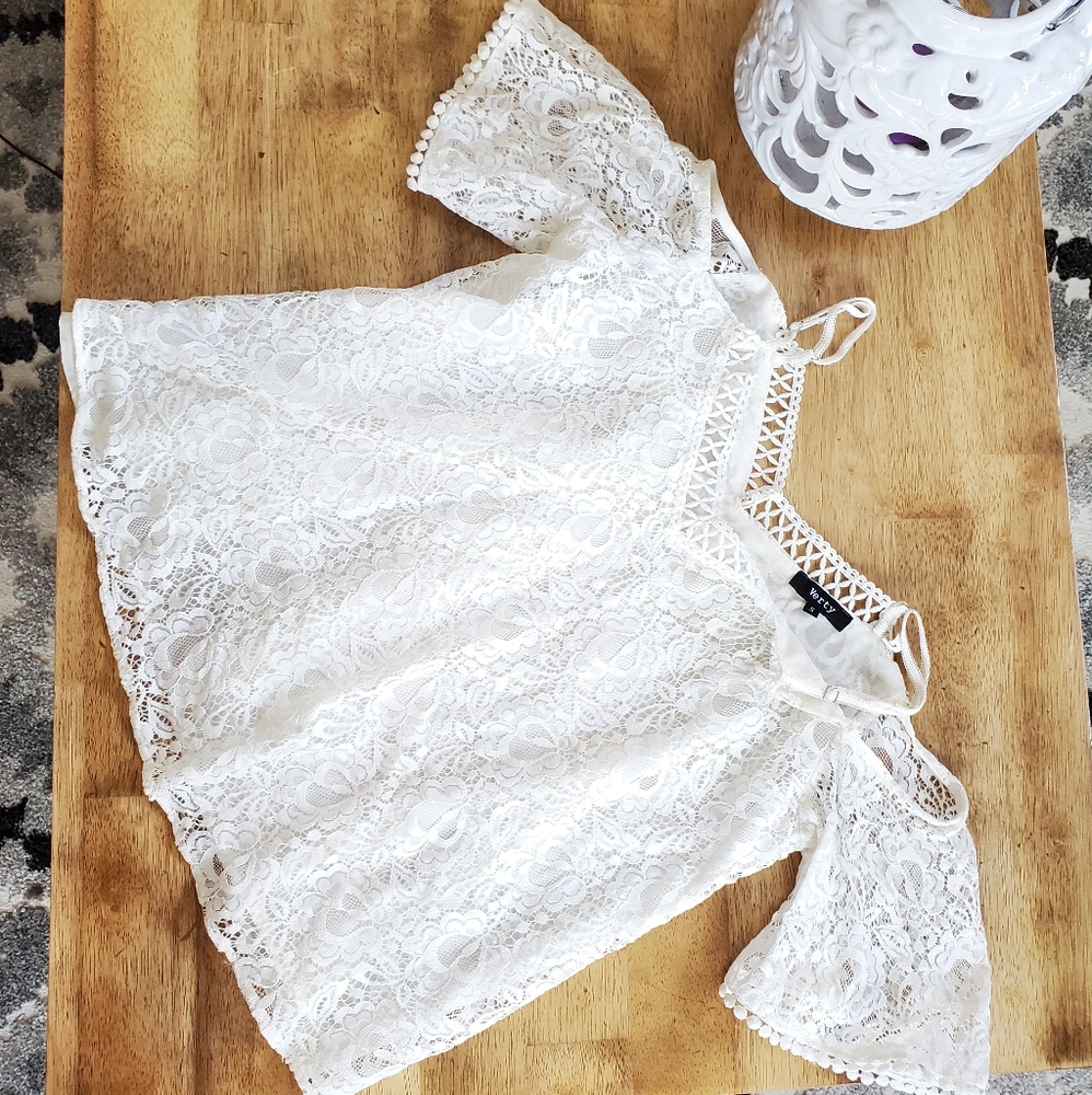 Gypsy open shoulder lace top